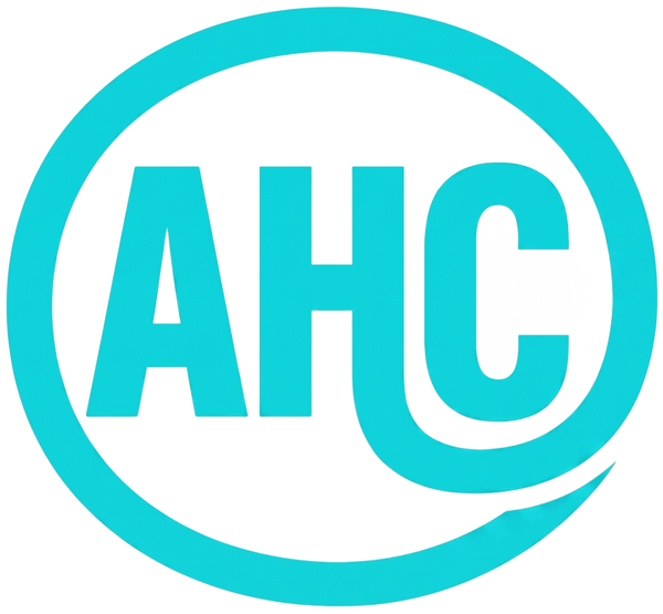 A circular turquoise logo with the letters AHC centered on a transparent background.
